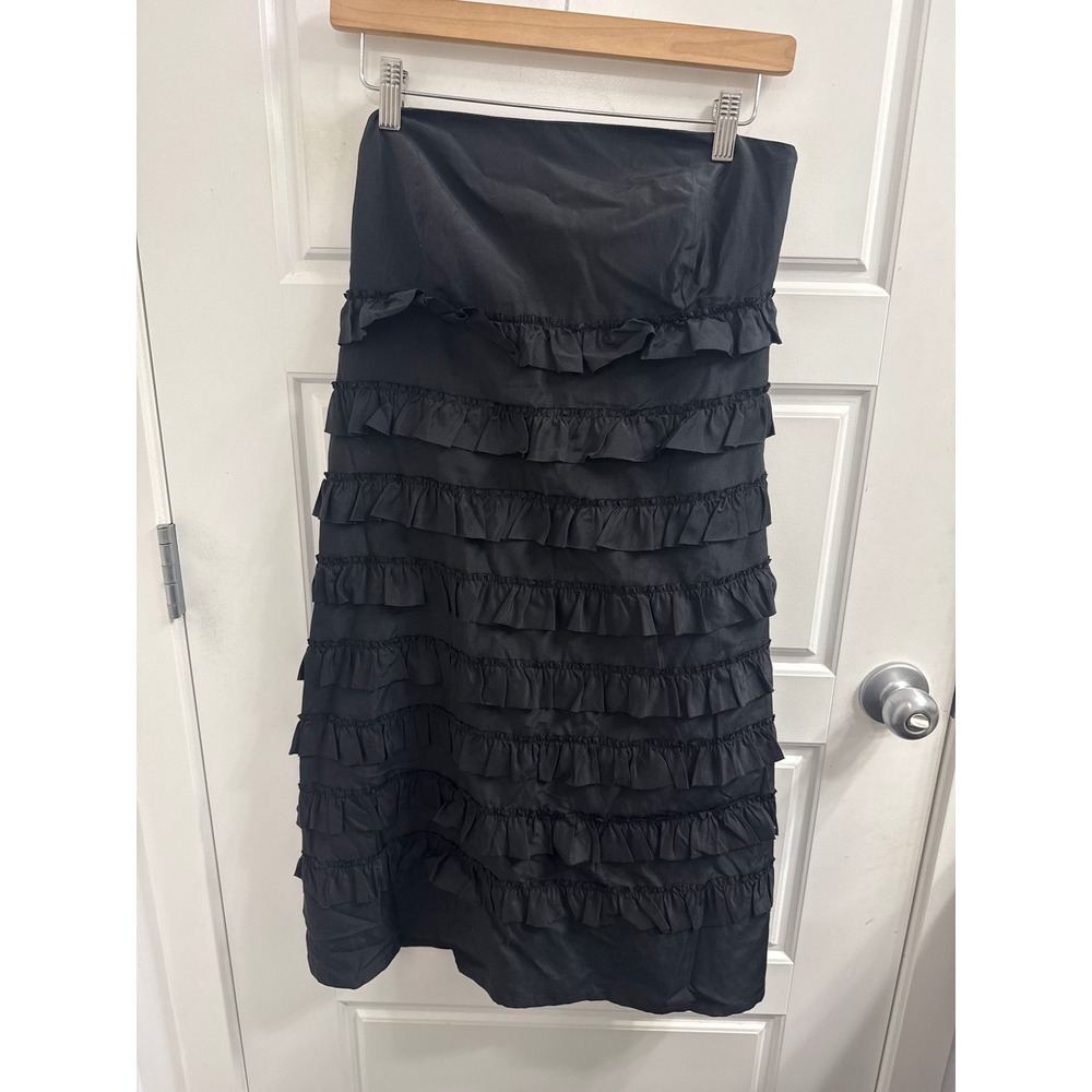 Gap Black Strapless Tiered Ruffle Midi Dress Size 10 Side Zip Cocktail Party